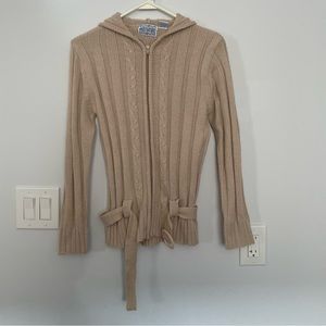 Cream Belted Sweater w/ Hoodie - Size L (14-16)